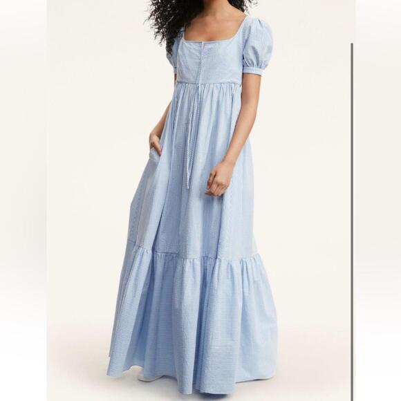 Brooks Brothers Regency Seersucker Sundress White Blue Size 12 Stretch Cotton - Picture 3 of 9